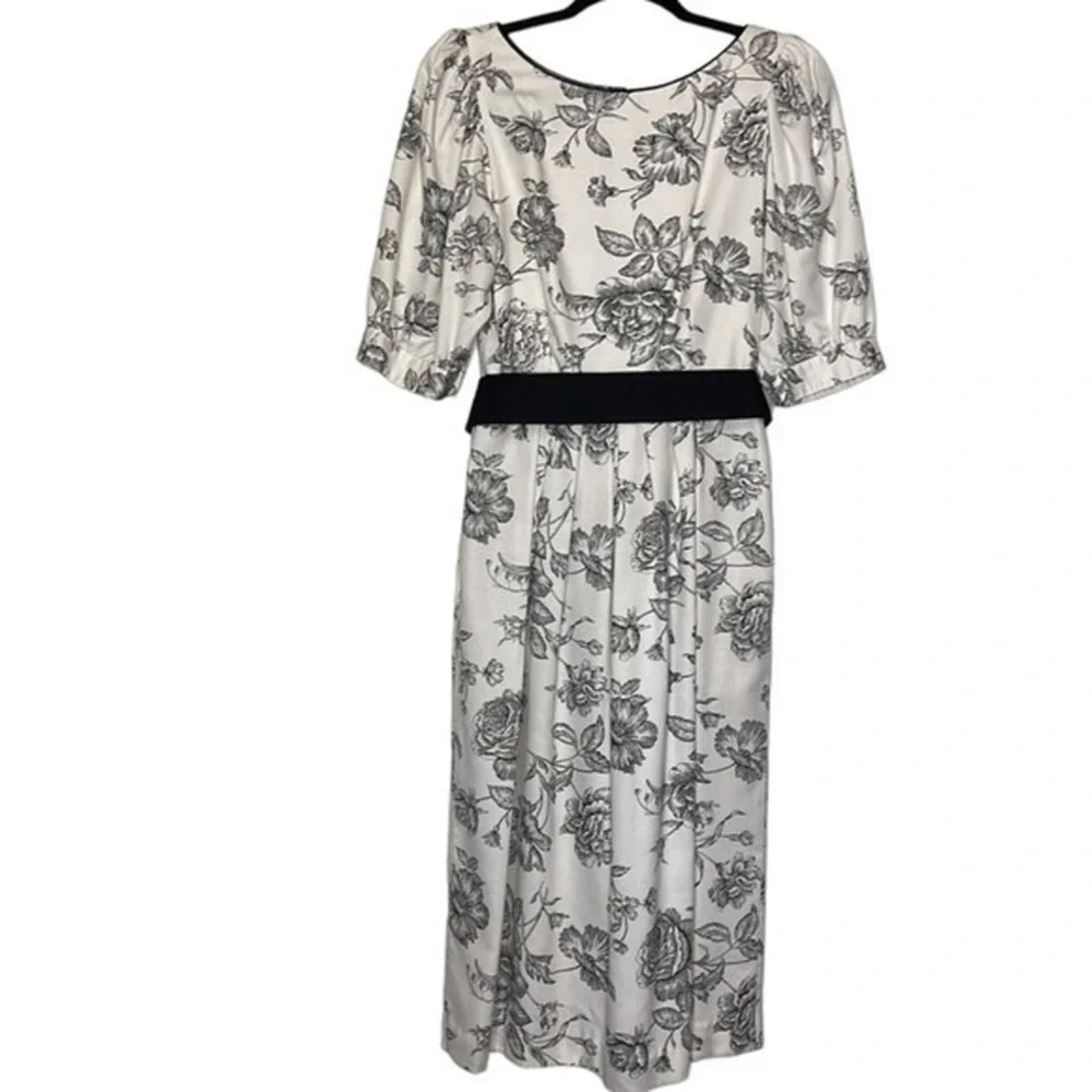 Vintage‎ Lanz Originals Black & White Floral Cottagcore Dress Size 8